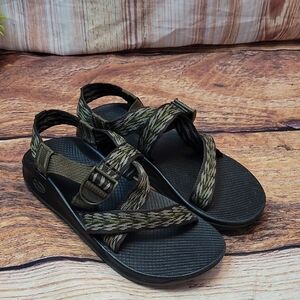 Men's Black and Green Chaco Sandals
